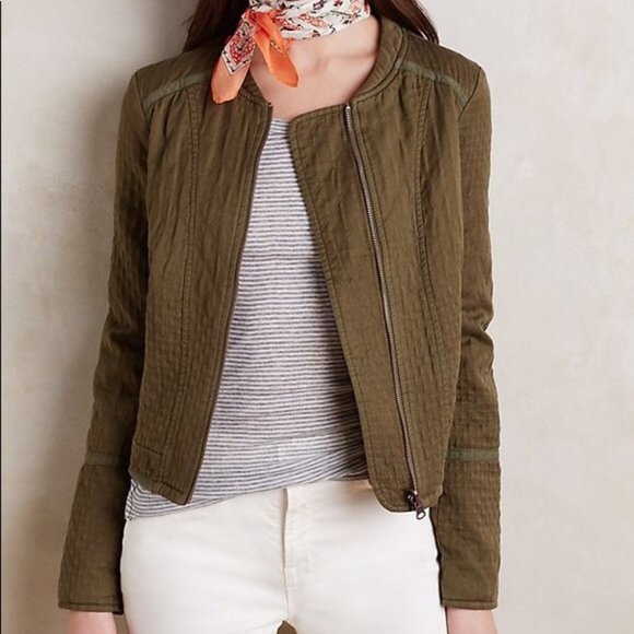 Anthropologie Jackets & Blazers - Anthro Hei Hei Army Green Quilted 100% Cotton Zip Front Jacket S